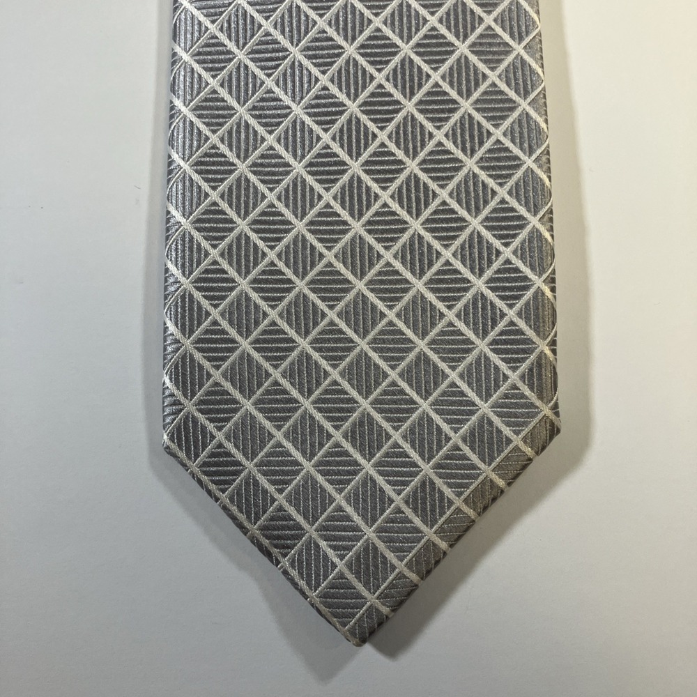 Robert Talbott Silver Diamond‎ Lattice Geometric Silk Necktie Made in USA